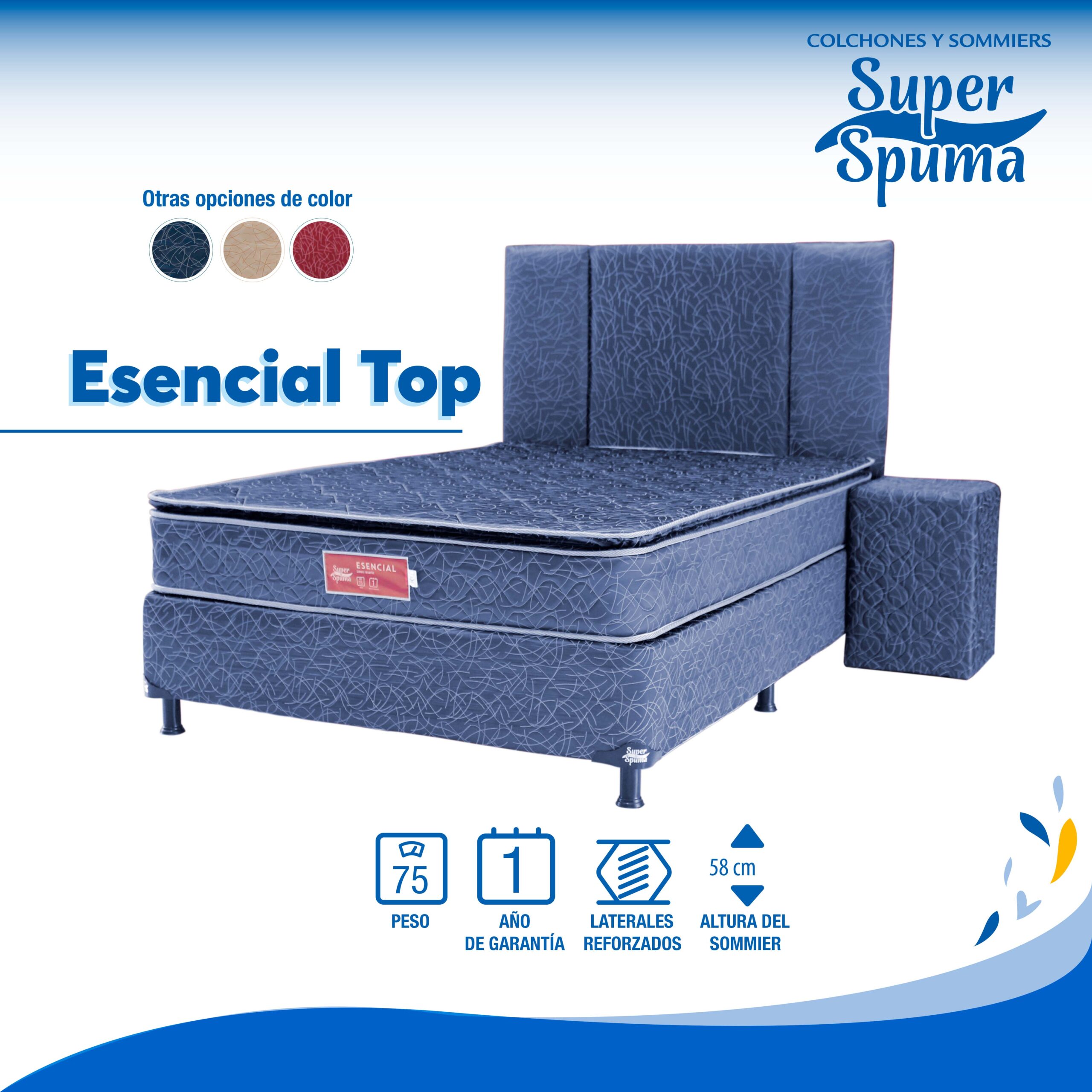 Comprá Somier SuperSpuma Esencial Top 120 x 190 cm - Azul - Envios