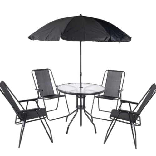 JUEGO DE JARDIN NEGRO GOLEADER 6 PIEZAS MESA REDONDA CON SOMBRILLA GL-25013
