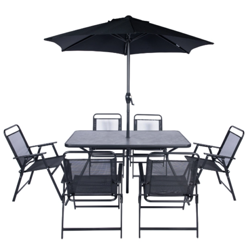 JUEGO DE JARDIN NEGRO GOLEADER 8 PIEZAS CON SOMBRILLA GL-72831