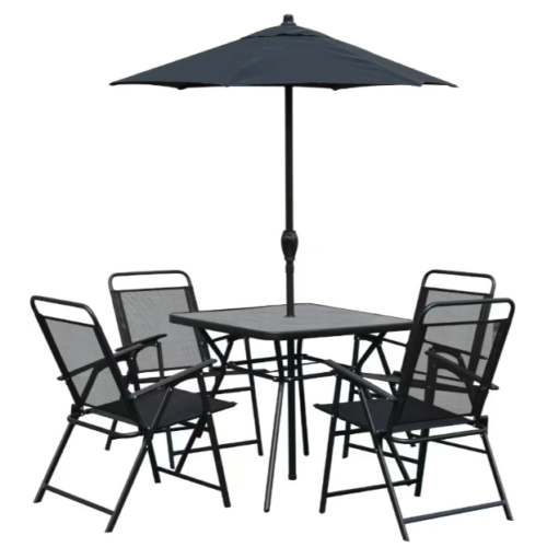 JUEGO DE JARDIN NEGRO GOLEADER 6 PIEZAS MESA CUADRADA CON SOMBRILLA GL-72833
