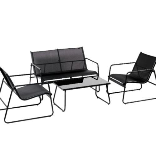 JUEGO DE JARDIN NEGRO GOLEADER 4 PIEZAS CON MESITA GL-72856