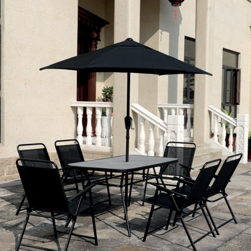 JUEGO DE JARDIN NEGRO GOLEADER 8 PIEZAS CON SOMBRILLA GL-72831