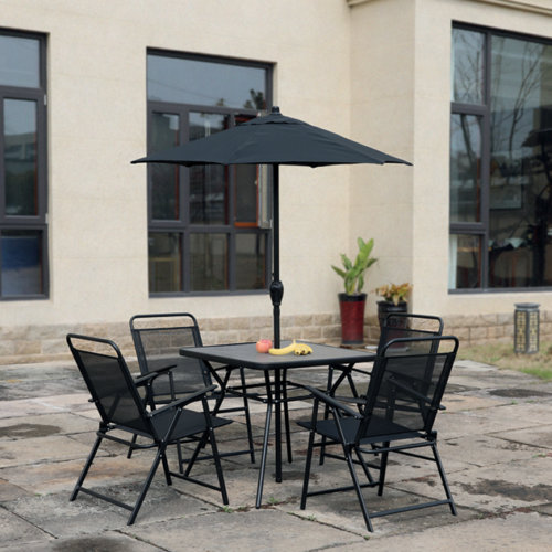 JUEGO DE JARDIN NEGRO GOLEADER 6 PIEZAS MESA CUADRADA CON SOMBRILLA GL-72833