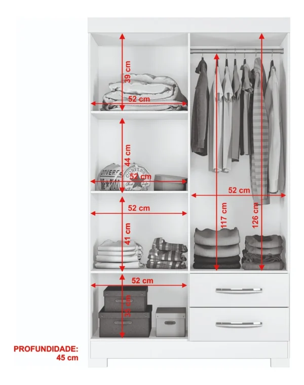 ROPERO MODERNO 4 PUERTAS 2 CAJONES NT5005 BLANCO - Imagen 5