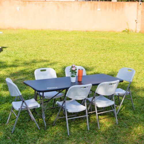MESA PLEGABE 1.80 NEGRO (18NR) + 6 SILLAS (2656)