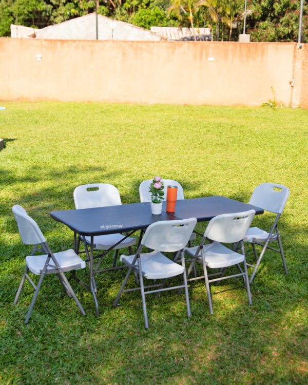 MESA PLEGABE 1.80 NEGRO (18NR) + 6 SILLAS (2656)