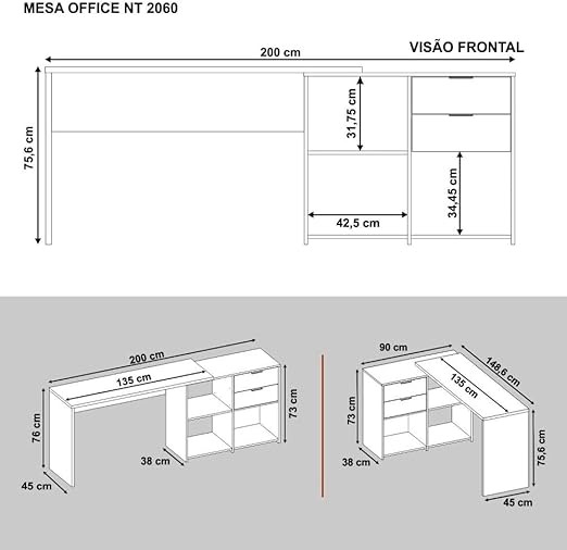MESA OFFICE NT2060 NOTAVEL NEGRO - Imagen 4