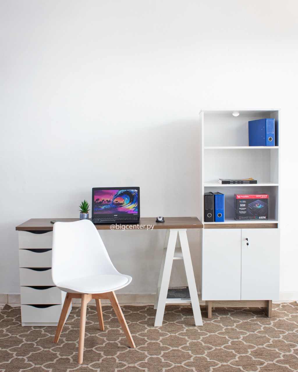 COMBO ESCRITORIO SPIRIT+ ARMARIO SEMI ABIERTO+ SILLA EAMES