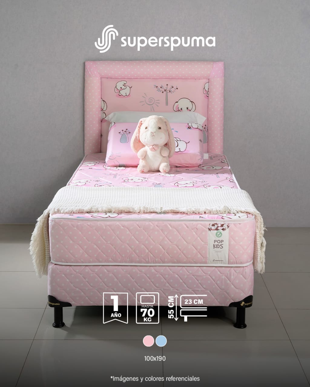 SOMIER POP KIDS 100 X 190 CM 70 K SUPERSPUMA (790+3433+3444) - Imagen 2