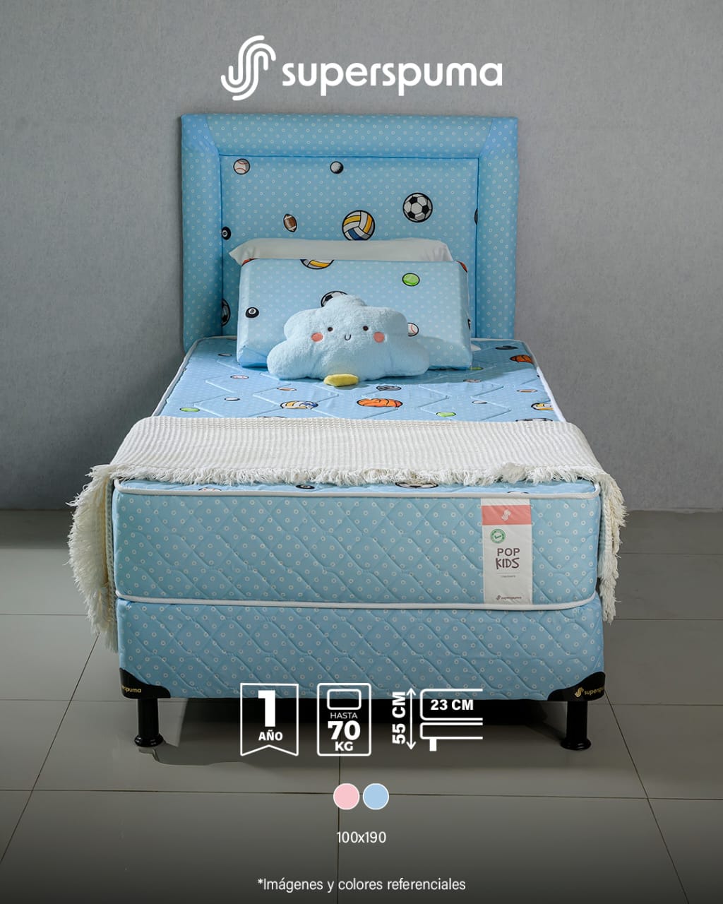SOMIER POP KIDS 100 X 190 CM 70 K SUPERSPUMA (790+3433+3444)