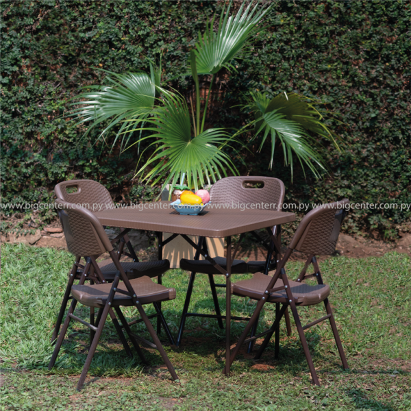 MESA PLEGABLE CUADRADO RATAN+ 4 SILLAS