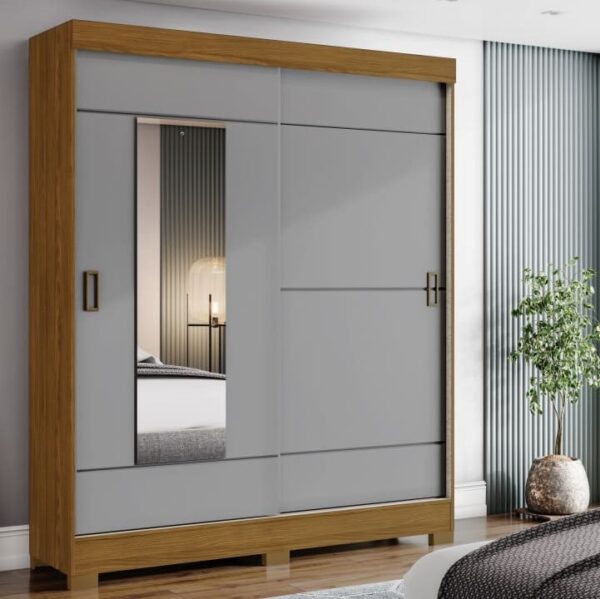 ROPERO 2 PUERTAS CORREDIZAS CON ESPEJO B66 HENN NATURE|GRIS