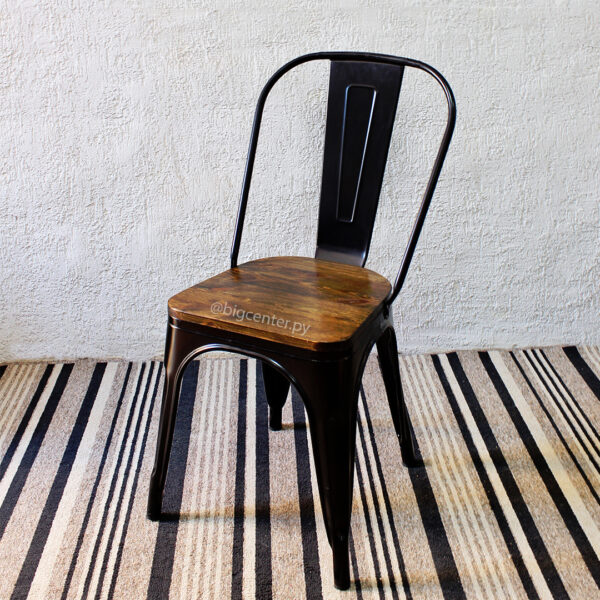 SILLA FIJA TOLIX ASIENTO DE MADERA NEGRO