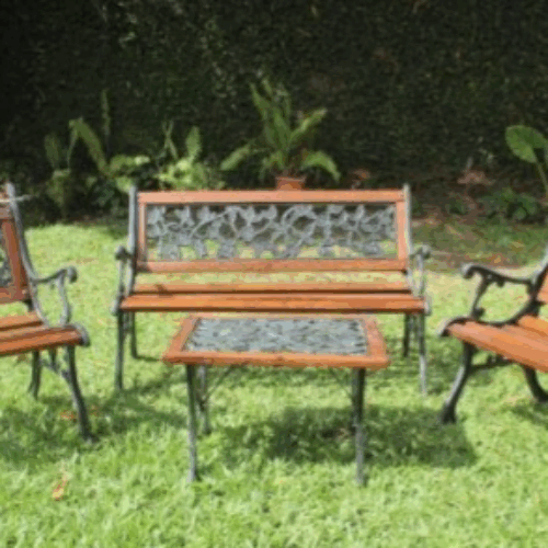 JUEGO DE JARDIN PALMERA HIERRO Y MADERA